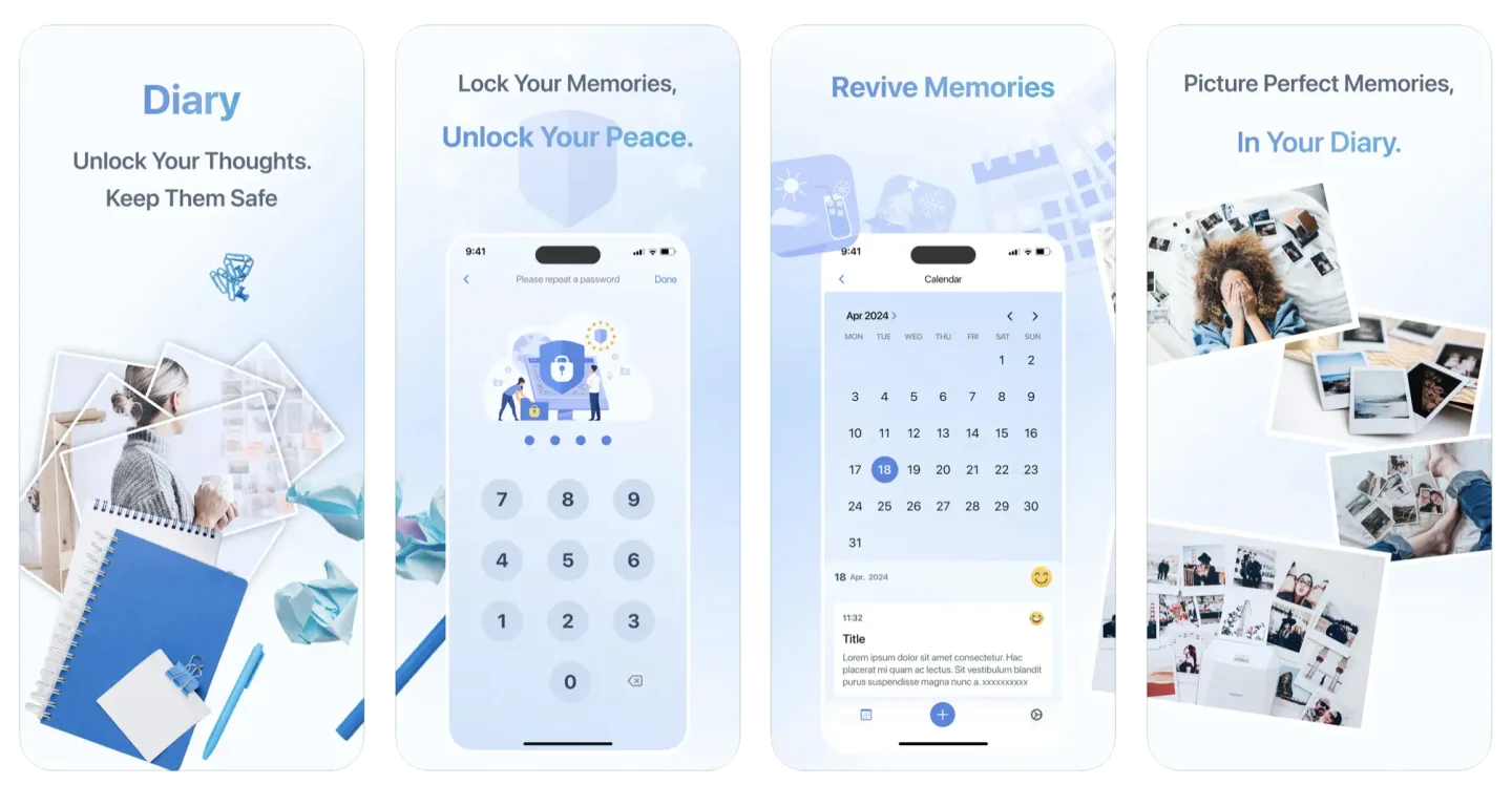 Private Diary & Journal App: a personal password-protected diary (iOS) app listing screenshot