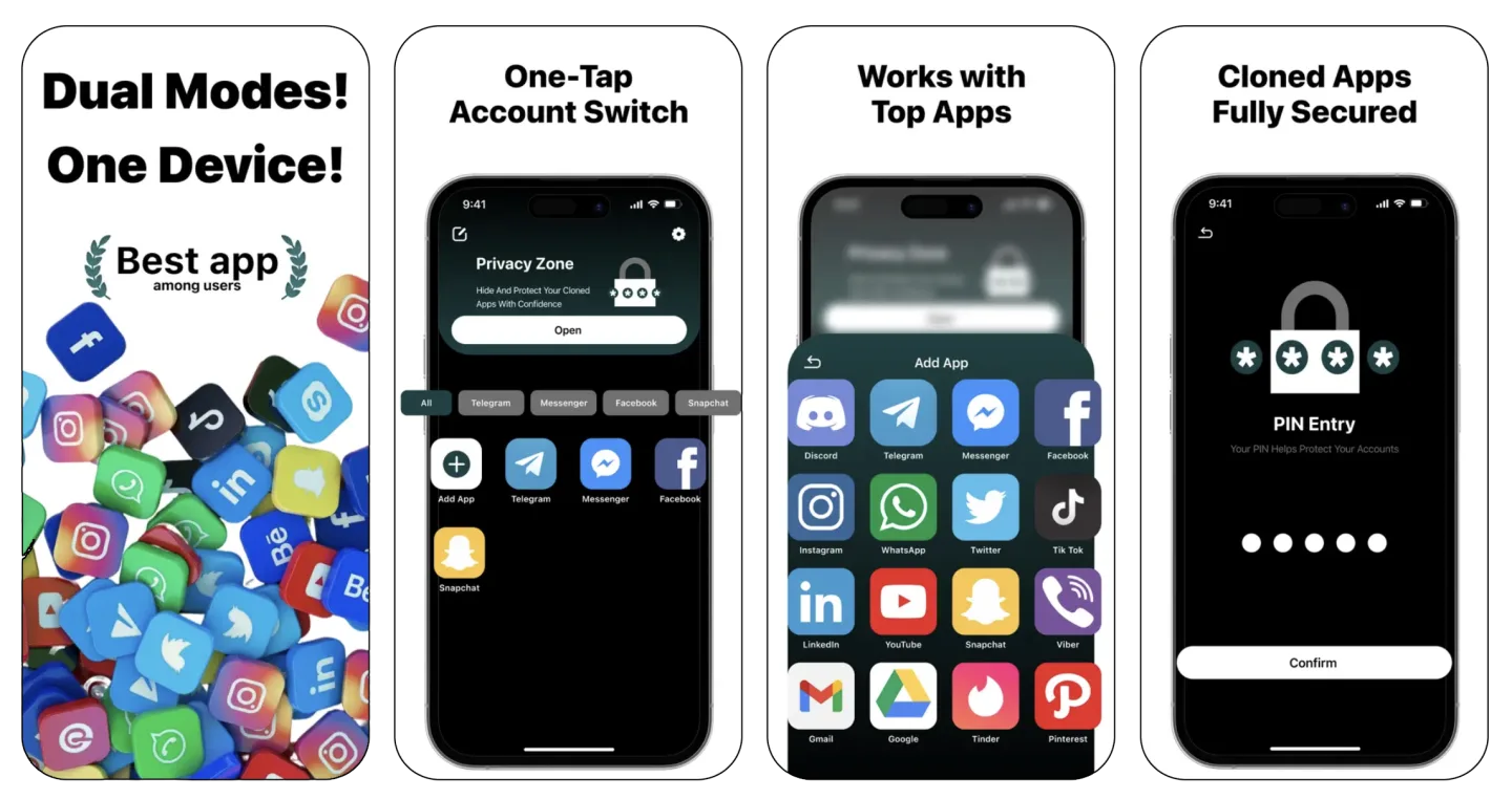Dual Space / Multiple Accounts (iOS) app listing screenshot