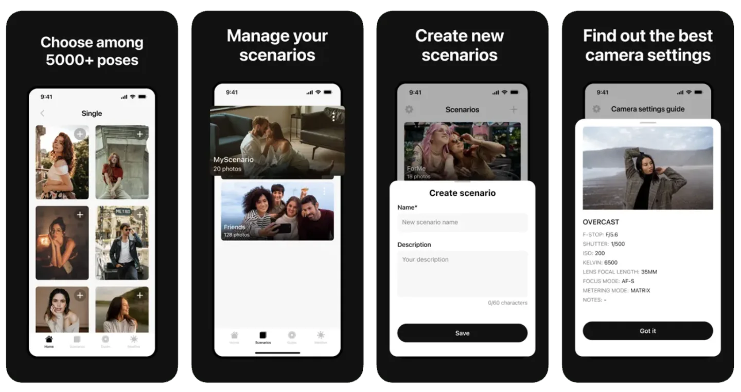 Posa Photography Posing Ideas (iOS, Android) app listing screenshot