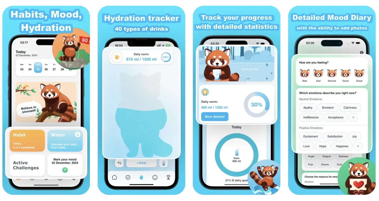 Habit Tracker - Red Panda: gamified habit tracker (iOS) app listing screenshot
