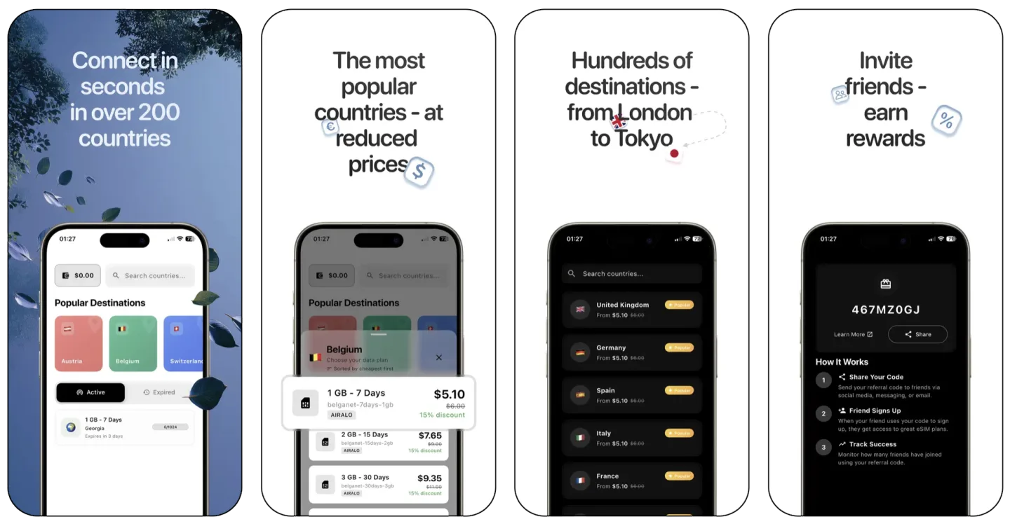 RoamJet: Travel Sim Card (iOS, Android) app listing screenshot