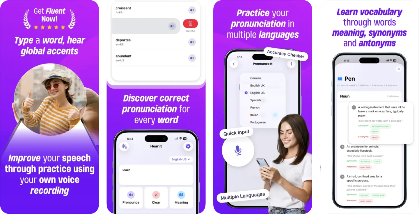 Pronounce words: Hear it. (iOS) app listing screenshot