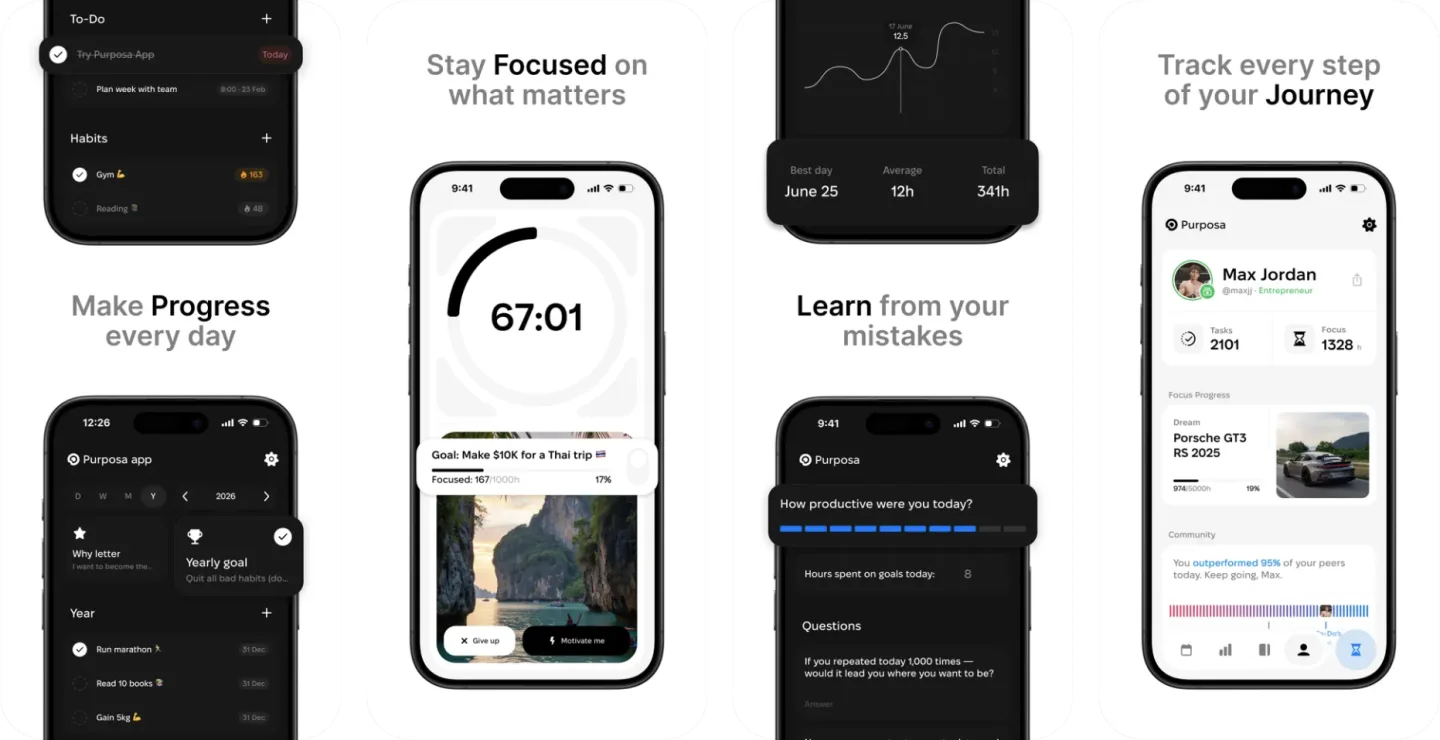 Purposa - Chase Your Dreams (iOS) app listing screenshot