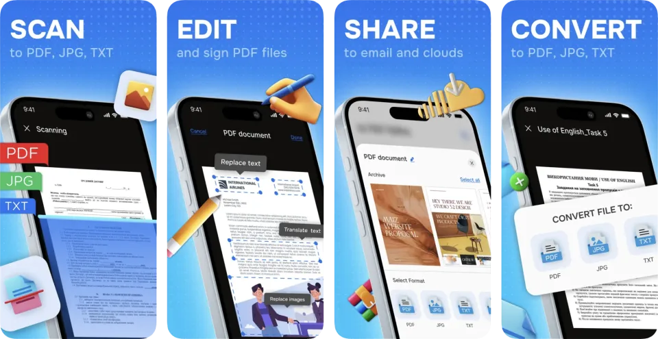 Oxi PDF Scanner AI Scan to PDF (iOS) app listing thumbnail