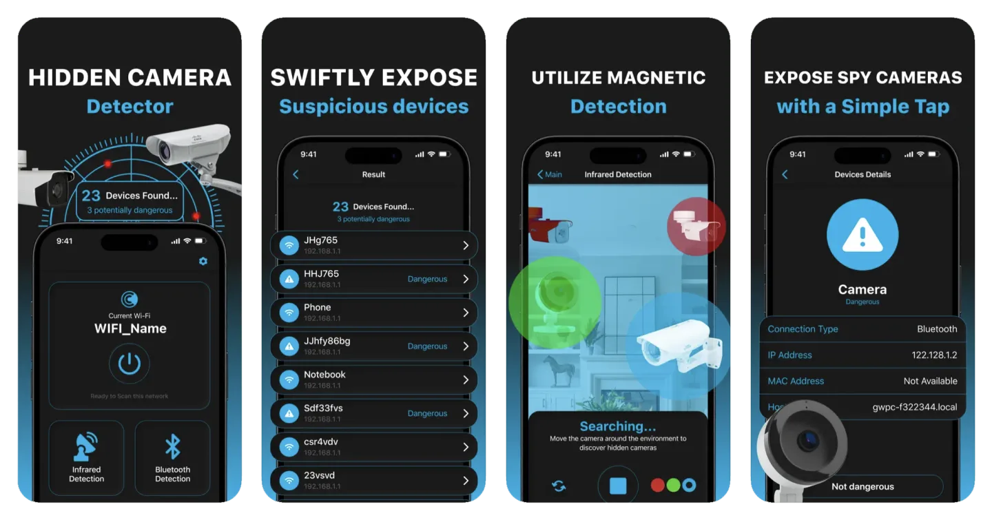 Security Blink Camera Detector: a utility for finding hidden cameras (iOS) app listing screenshot