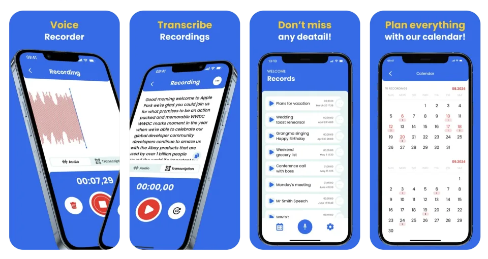 Voice Recorder, Audio Memo: record and transcribe speech to text (iOS) app listing thumbnail